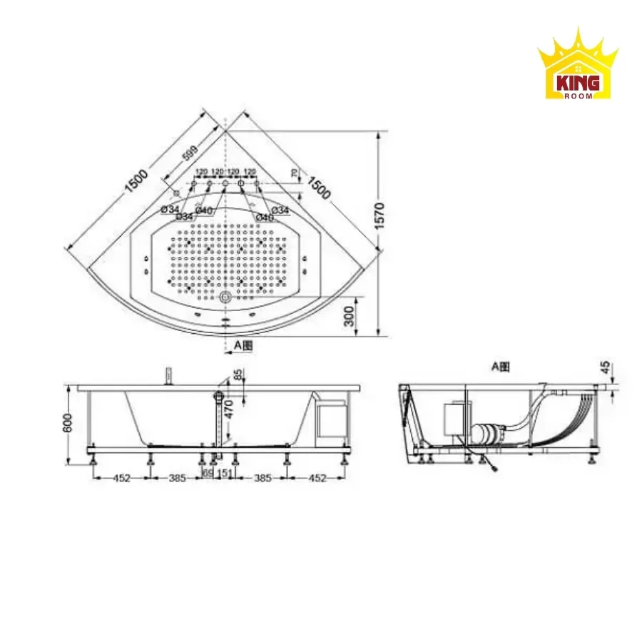 Kích thước bồn tắm góc nằm tiêu chuẩn