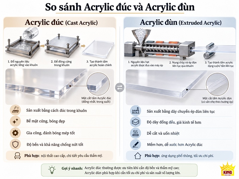 So sánh Acrylic đúc và Acrylic đùn