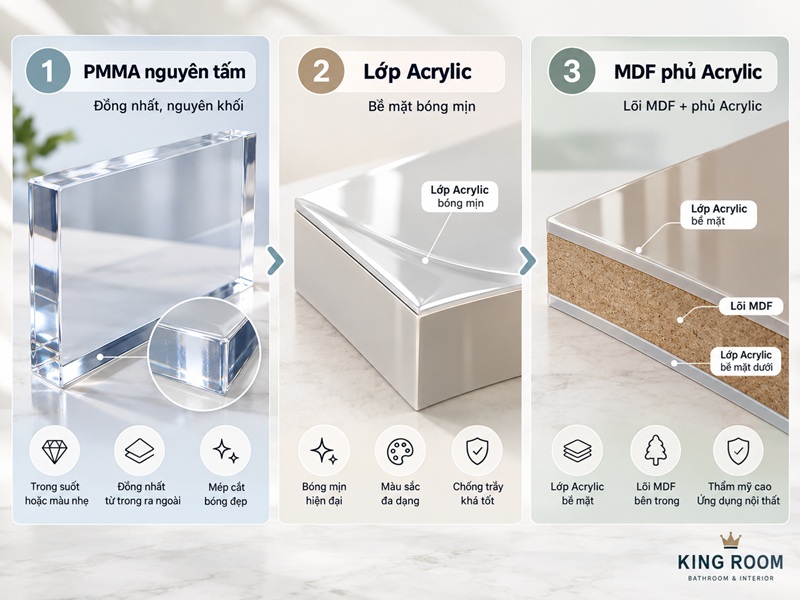 Phân biệt tấm Acrylic PMMA và ván MDF phủ Acrylic