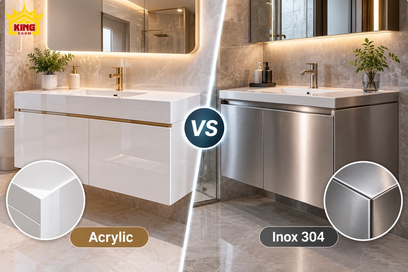 So sánh Acrylic và inox 304 khi sử dụng cho tủ lavabo