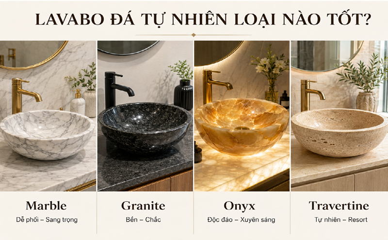Bảng so sánh các loại lavabo đá tự nhiên