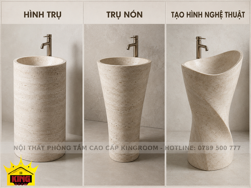 Các kiểu lavabo đá nguyên khối hình trụ trụ nón và nghệ thuật