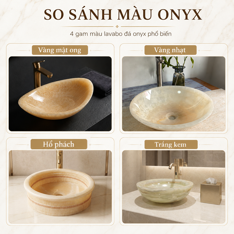 Các màu lavabo đá Onyx tự nhiên phổ biến