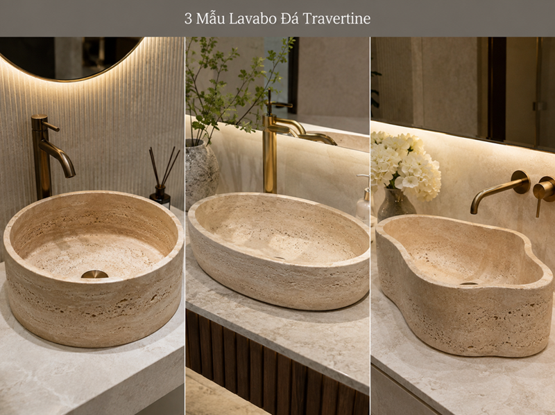 Các mẫu lavabo đá Travertine tự nhiên Kingroom