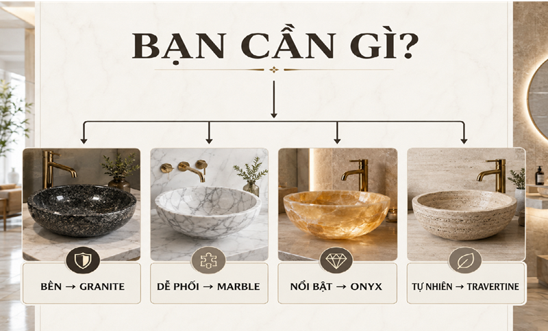 Cách chọn lavabo đá tự nhiên phù hợp nhu cầu