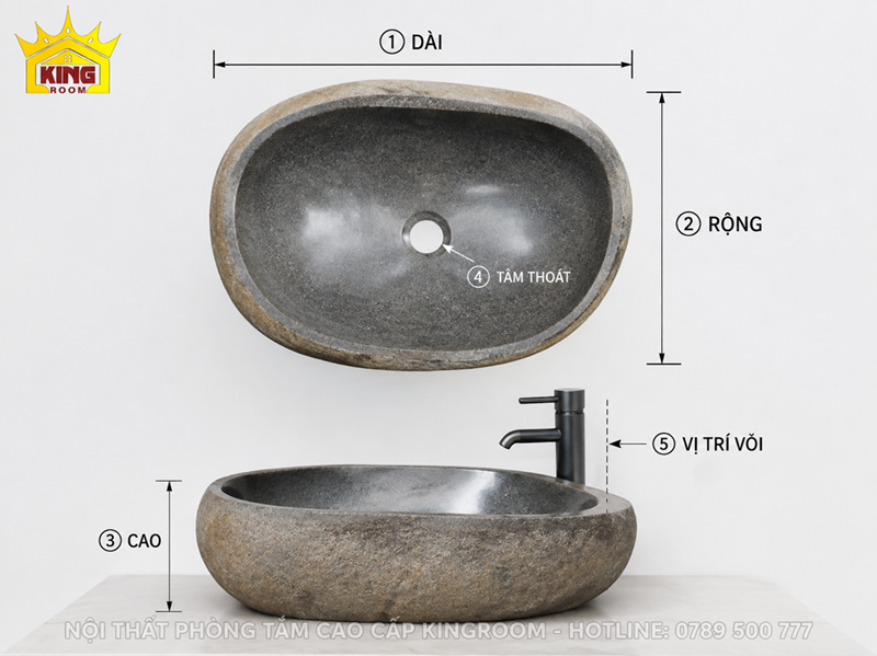 Cách đo kích thước lavabo đá cuội trước khi lắp đặt