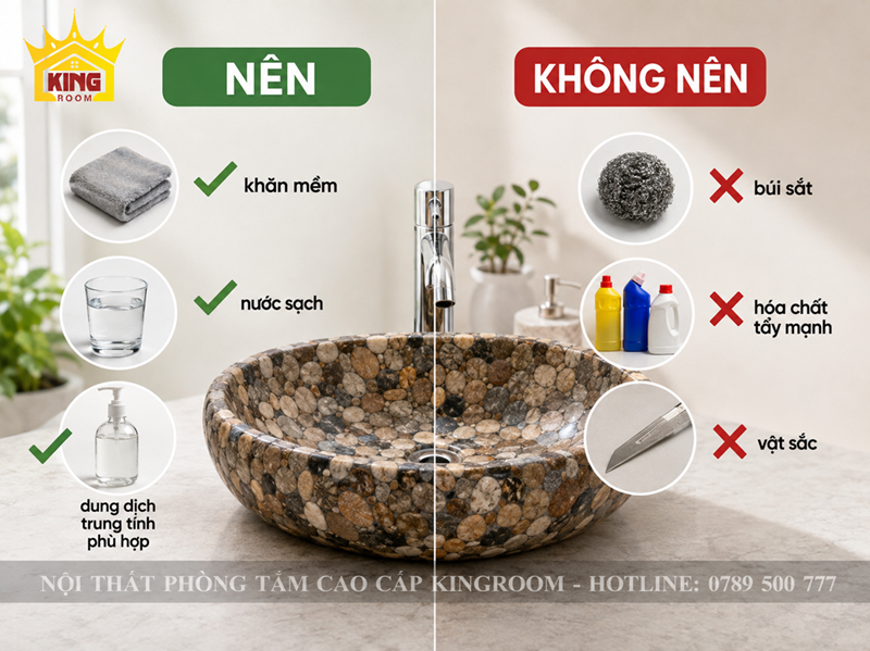 Cách vệ sinh lavabo đá cuội tự nhiên đúng cách