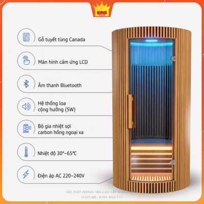 Cấu hình phòng xông hồng ngoại toàn phổ với gỗ Canada, Bluetooth và tấm nhiệt carbon