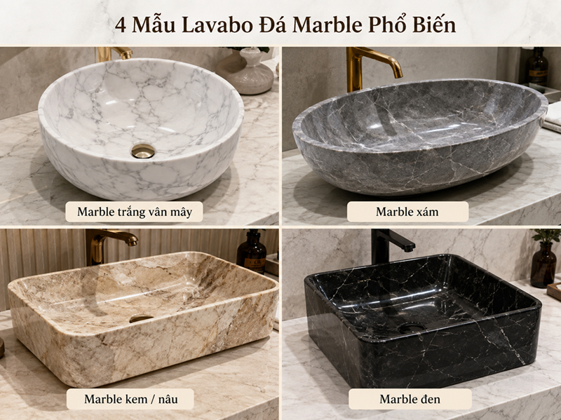Độ bền lavabo đá Marble trắng xám kem và đen