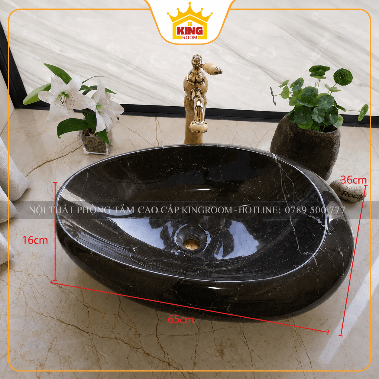 Lavabo Granite đen hình giọt nước GK01 phối tủ gỗ