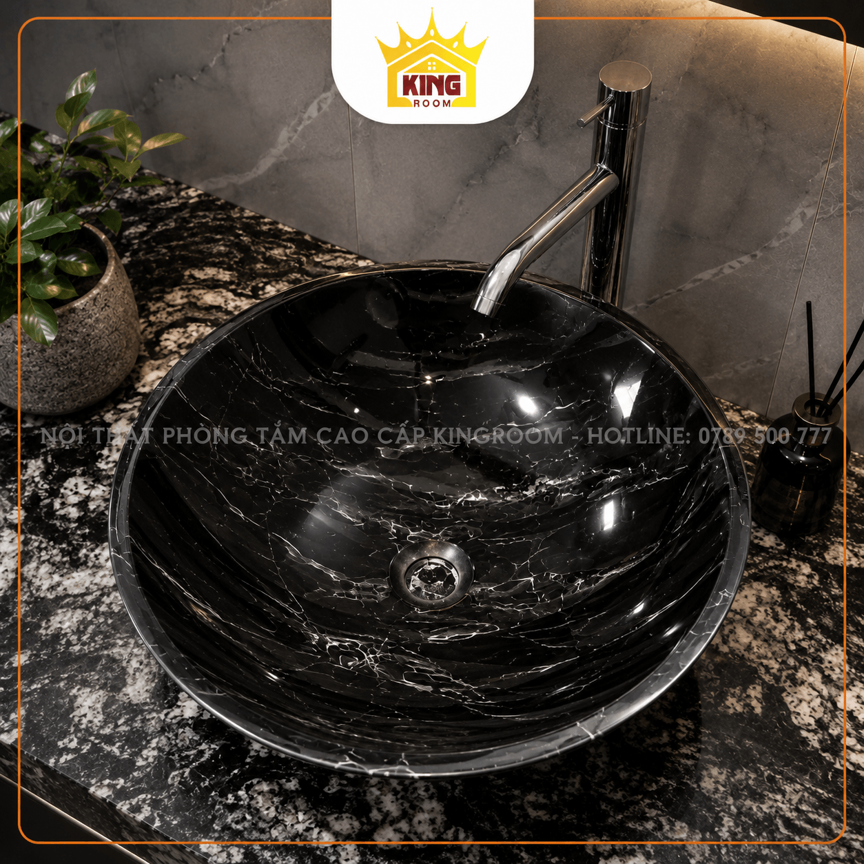 Lavabo Granite đen tròn GRS01 nhìn từ trên