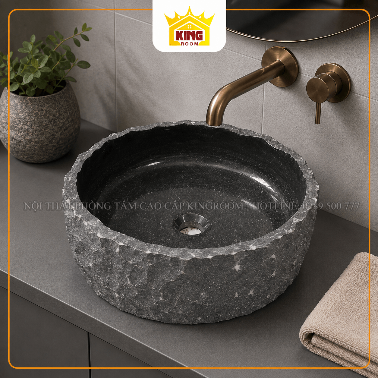 Lavabo Granite đen GRK03 trong phòng tắm hiện đại