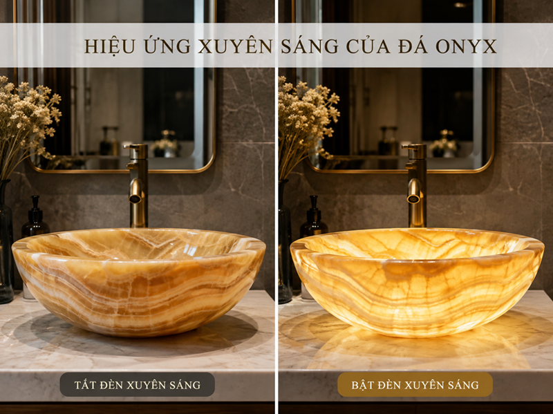 Lavabo đá Onyx xuyên sáng tạo điểm nhấn phòng tắm