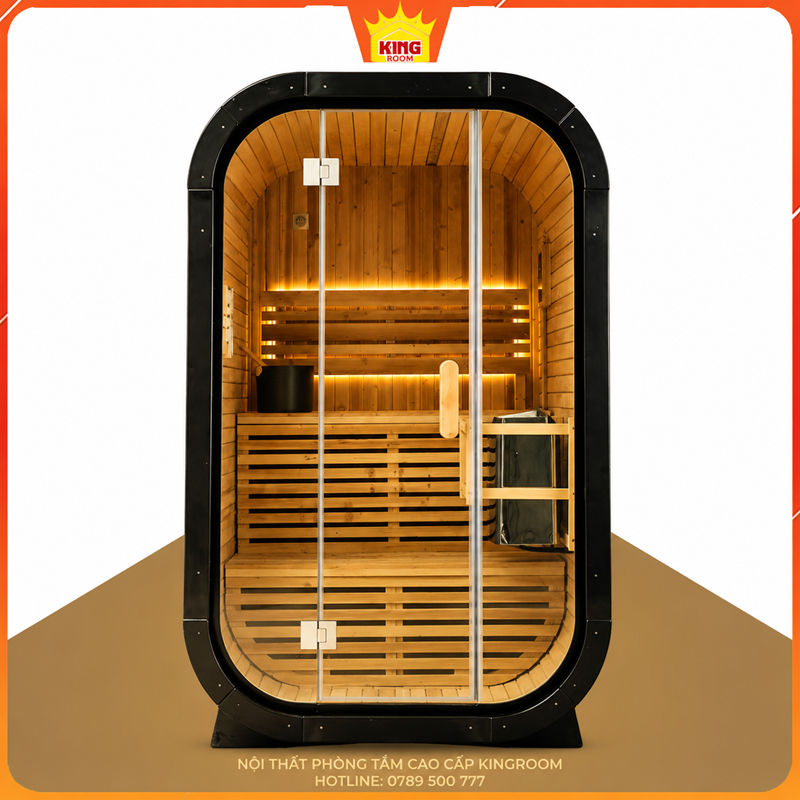 Mặt Trước Phòng Sauna Ngoài Trời KR SN01 Với Cửa Kính Cường Lực