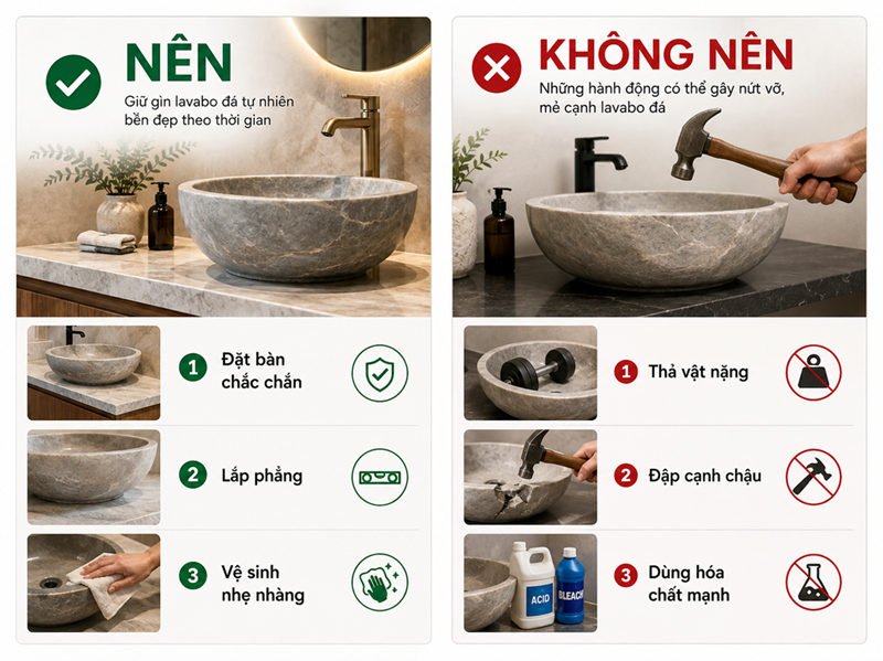Những nguyên nhân có thể làm lavabo đá nứt vỡ