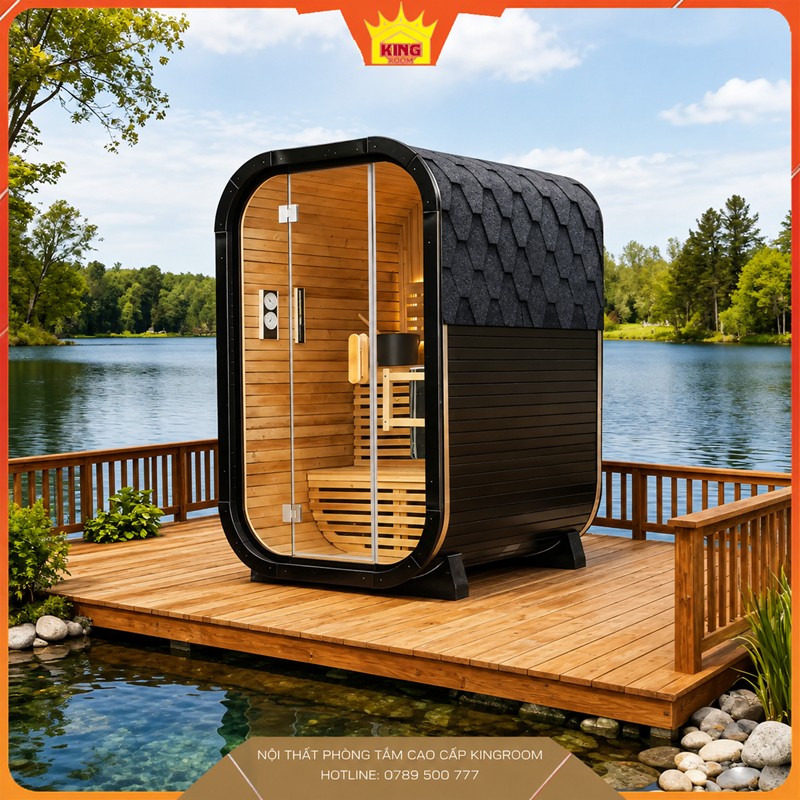 Phòng Sauna Ngoài Trời KR SN01 Bố Trí Bên Hồ Trong Không Gian Sân Vườn
