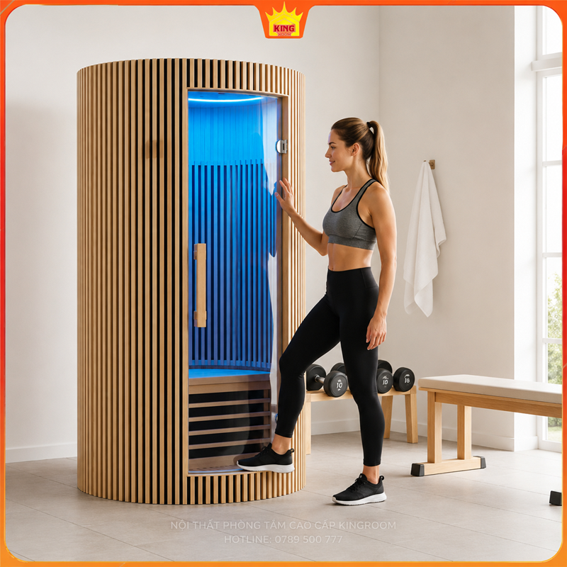 Phòng xông hồng ngoại gia đình bố trí cạnh khu tập luyện tại nhà