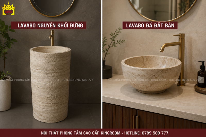 So sánh lavabo đá nguyên khối đứng và lavabo đá đặt bàn