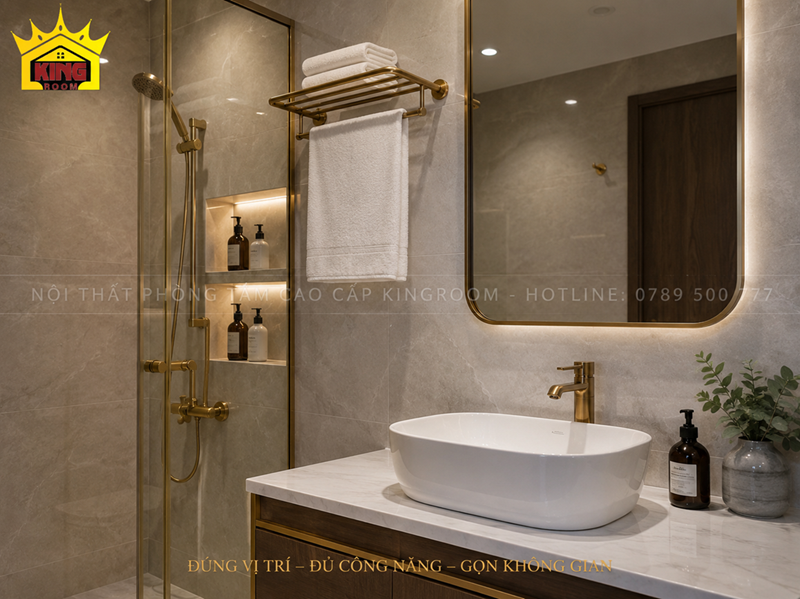 Cách bố trí kệ và phụ kiện trong phòng tắm gọn gàng