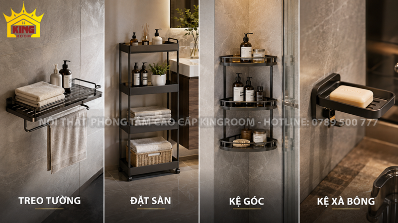 Kệ nhà tắm treo tường, đặt sàn, kệ góc và kệ để xà bông