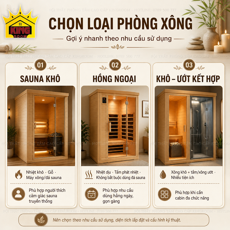 Các loại phòng xông hơi gia đình khô ướt hồng ngoại và kết hợp