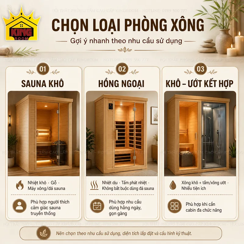 Các loại phòng xông hơi gia đình khô ướt hồng ngoại và kết hợp