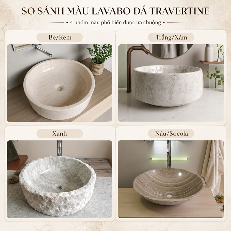 các màu lavabo đá Travertine tự nhiên