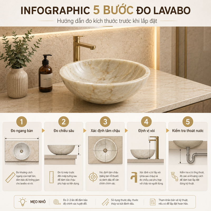 Cách đo mặt bàn trước khi mua lavabo đá