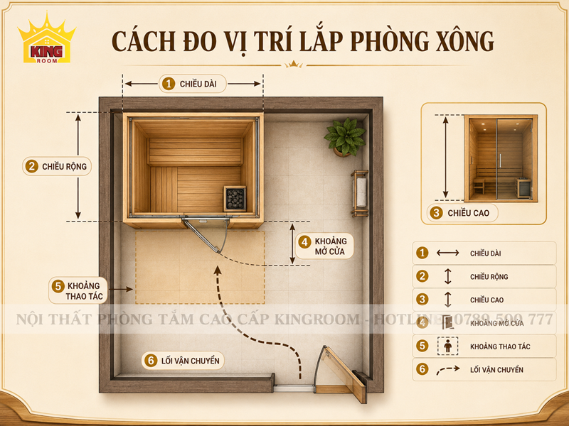 Cách đo vị trí trước khi lắp phòng xông hơi khô ướt kết hợp