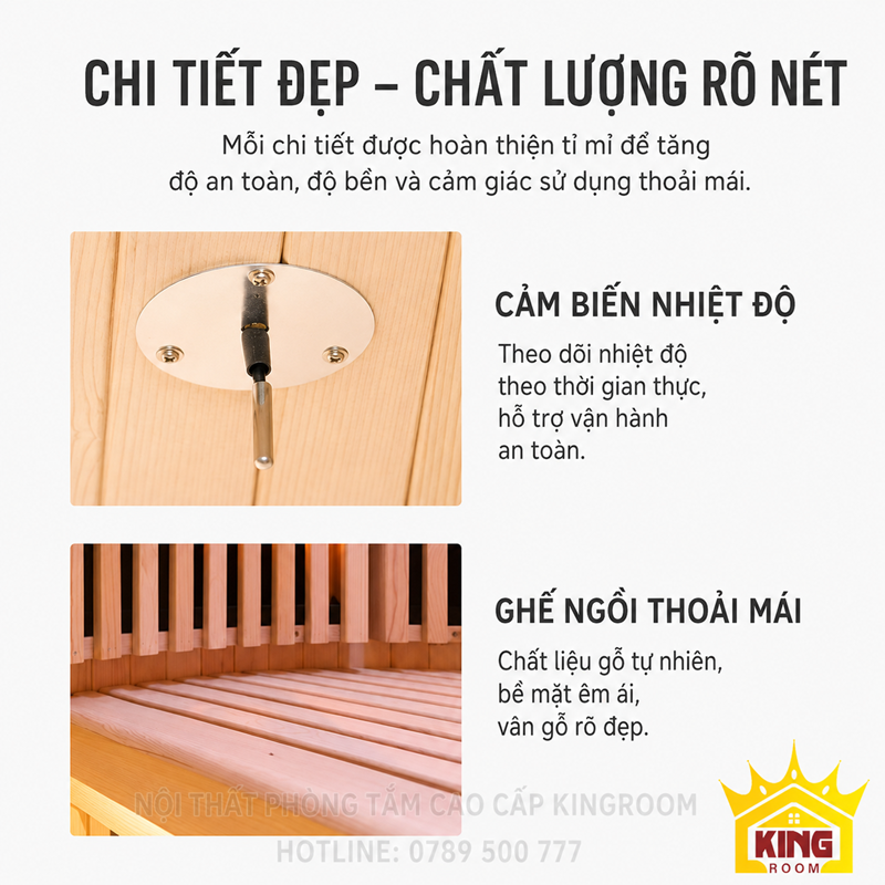 Cảm biến nhiệt độ và ghế gỗ phòng xông hồng ngoại gia đình