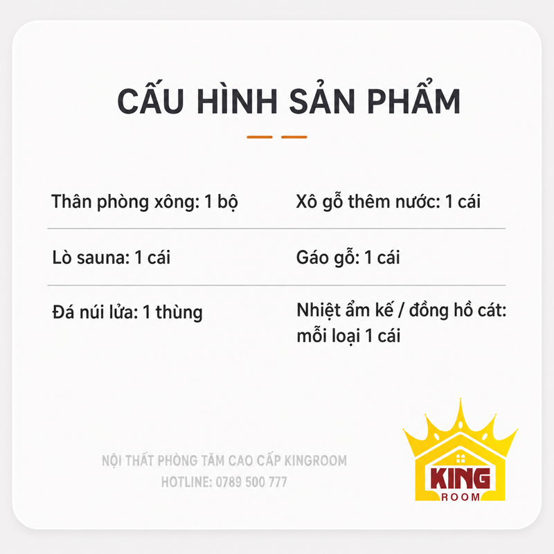 Cấu hình phòng sauna gia đình KR-SN01 gồm lò sauna và phụ kiện