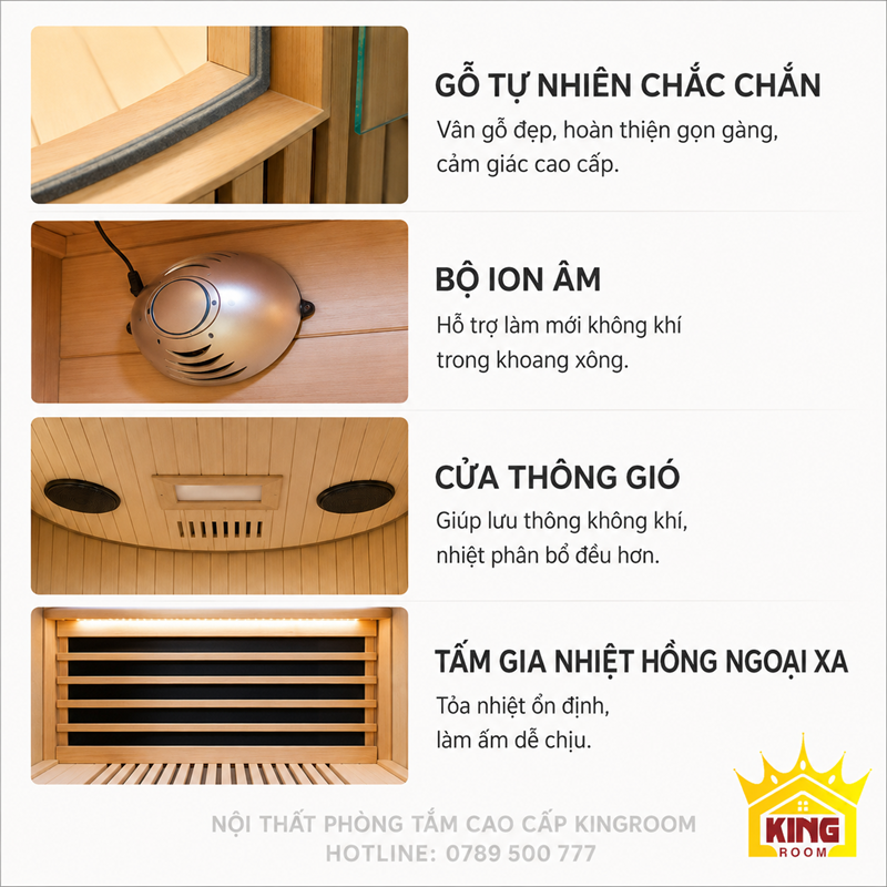 Cấu tạo phòng xông hồng ngoại với bộ ion âm và tấm gia nhiệt