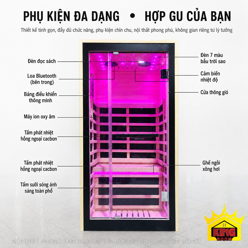Cấu tạo và trang bị phòng xông hơi hồng ngoại toàn phổ 1 người