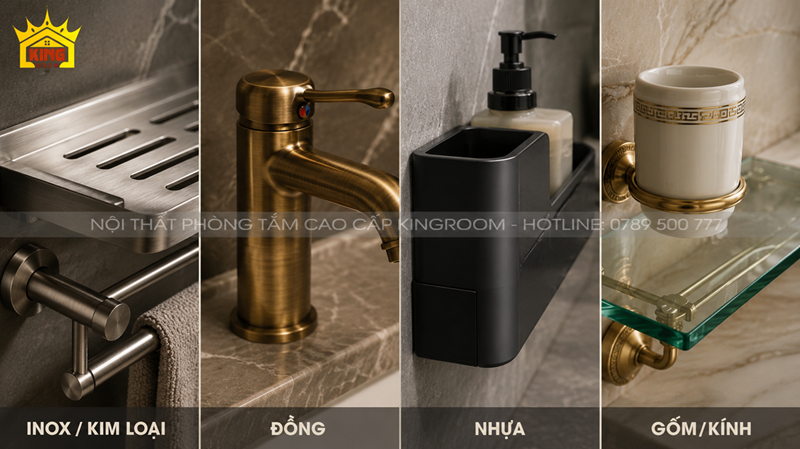 Các vật liệu thường gặp trên kệ nhà tắm tại Kingroom