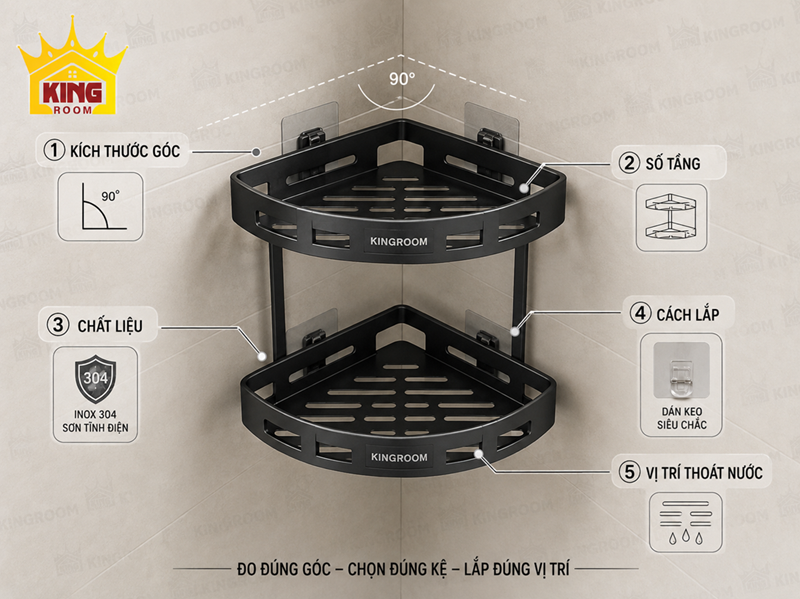 Checklist chọn kệ góc nhà tắm theo kích thước chất liệu và cách lắp