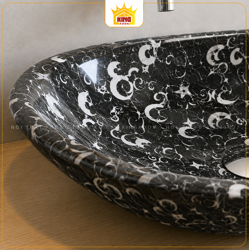 Chi tiết bề mặt lavabo đá Granite đen Galaxy GR01