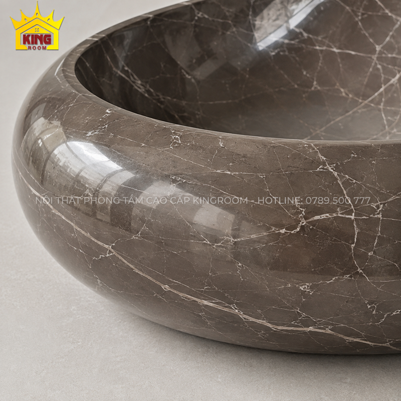 Chi tiết vân trắng trên lavabo Granite nâu GK02