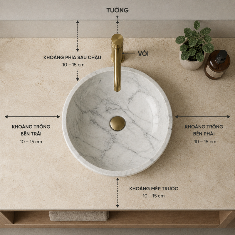 Cách chọn kích thước lavabo đá theo mặt bàn