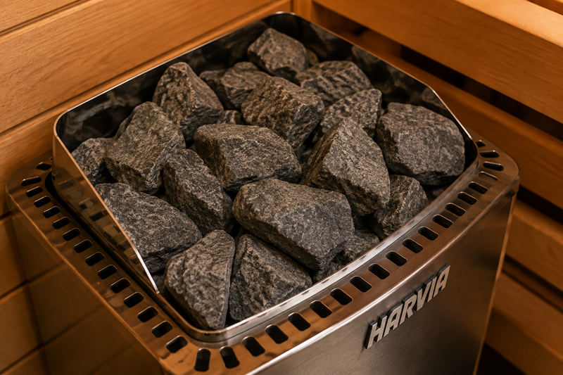 Đá sauna được bố trí trong máy xông hơi khô