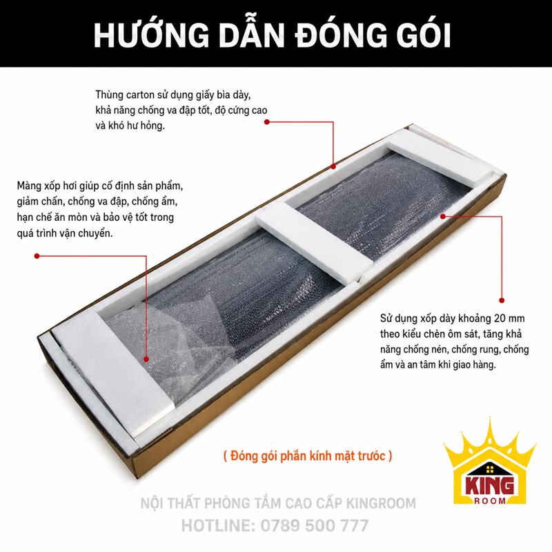 Đóng gói kính mặt trước cabin xông hơi S-015 bằng xốp chống va đập