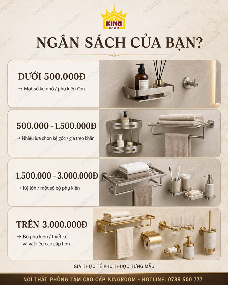 Khoảng giá phụ kiện nhà tắm theo nhu cầu và ngân sách
