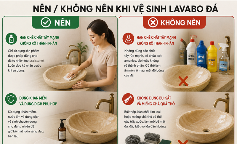 Không nên dùng gì để vệ sinh lavabo đá tự nhiên