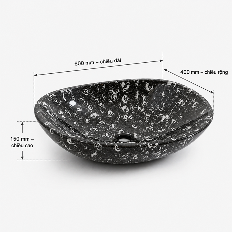 Kích thước lavabo đá Granite GR01 600 x 400 x 150 mm