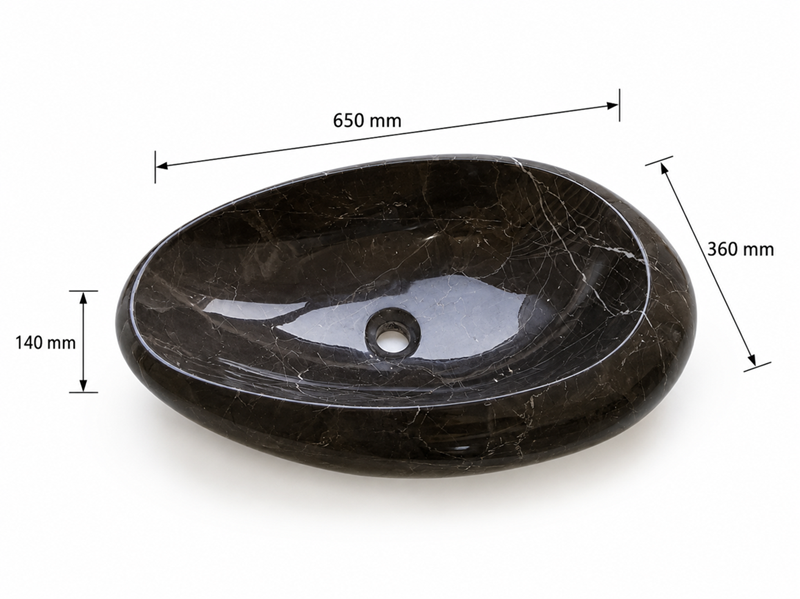 Kích thước lavabo Granite GK01 650 x 360 x 140 mm
