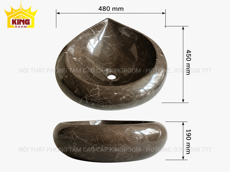 Kích thước lavabo Granite GK02 480 x 450 x 190 mm