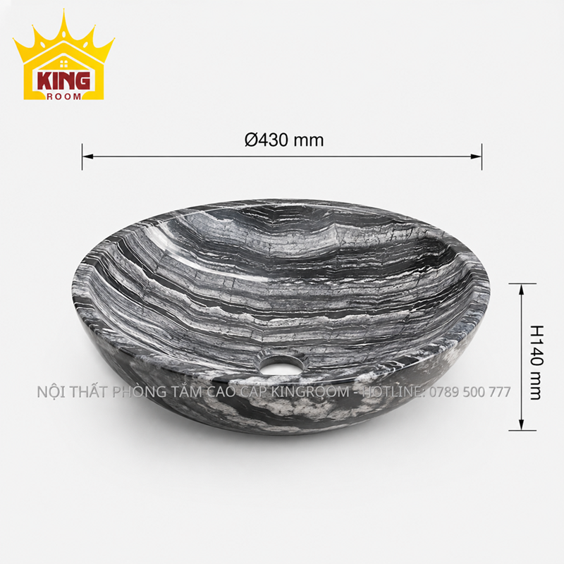 Kích thước lavabo đá Granite GRS02 Ø430 x cao 140 mm