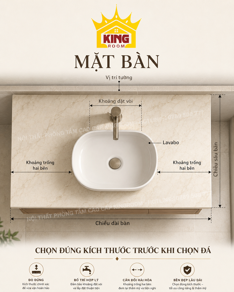 Chọn kích thước lavabo Marble hoặc Granite theo mặt bàn