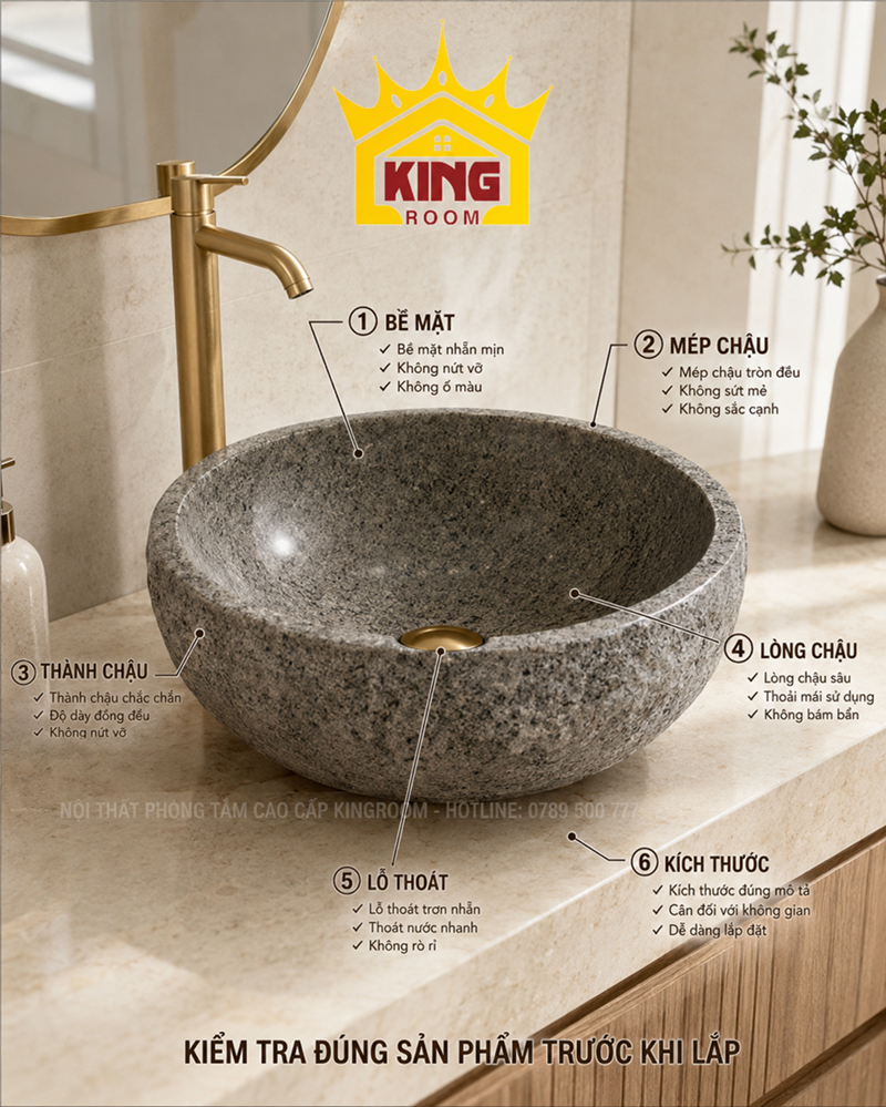 Kiểm tra lavabo đá Granite trước khi lắp đặt