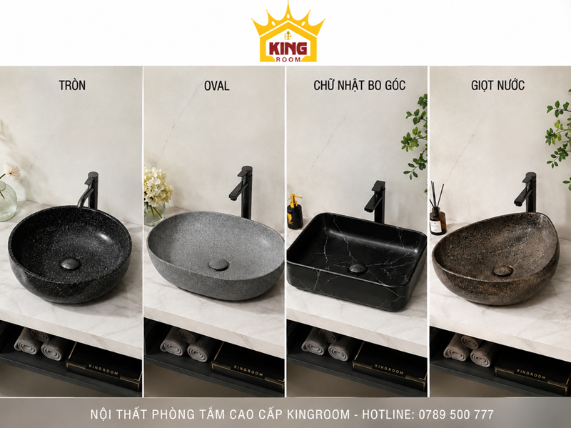Các kiểu dáng lavabo đá Granite tròn oval chữ nhật và giọt nước