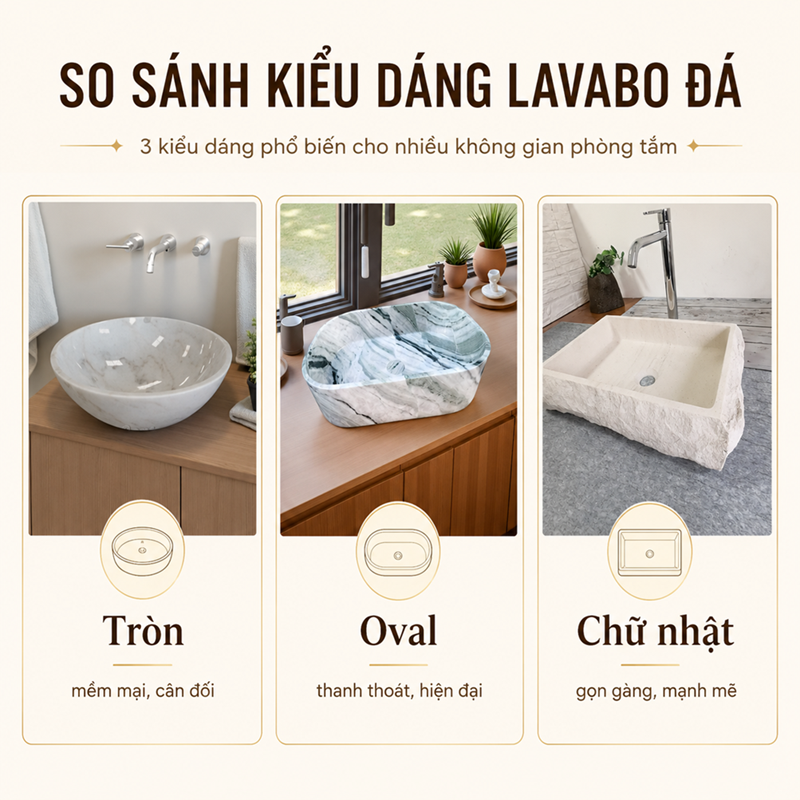 Lavabo đá Marble tròn oval chữ nhật